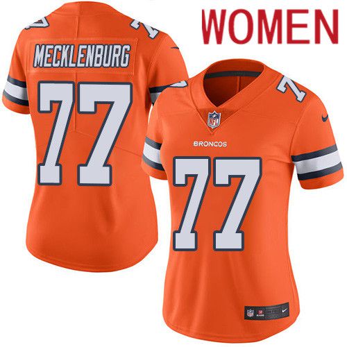 Women Denver Broncos 77 Karl Mecklenburg Orange Nike Rush Vapor Limited NFL Jersey